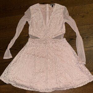 Express Soft Pink Sheer Neckline & Sleeves A- Line Dress Size 6